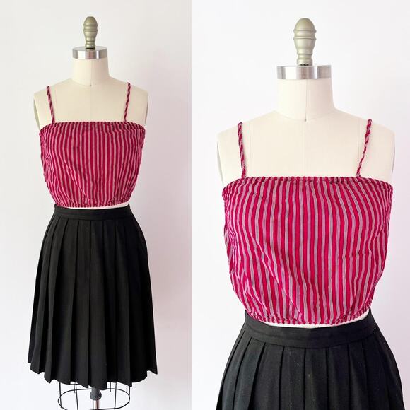 Striped Bubble Crop Top Red Tennis Prep Striped 100% Cotton - Picture 1 of 7